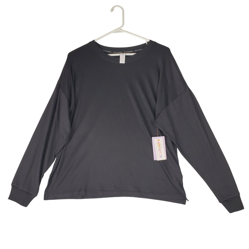 Joyspun Womens Hacci Long Sleeve Lounge Top Black Soot JS4512785TA L 12-14